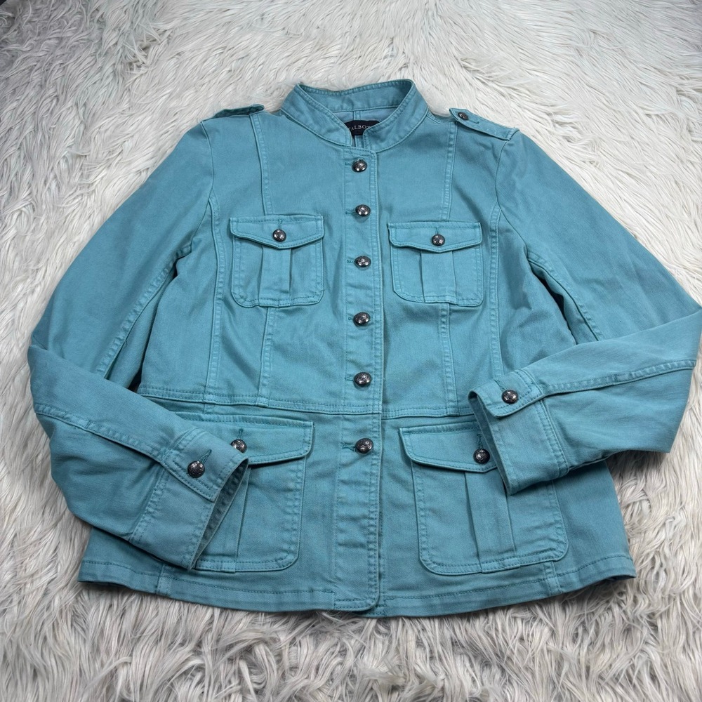 Talbots Women's M Turquoise Green Twill Field Jacket Utility Preppy Classic